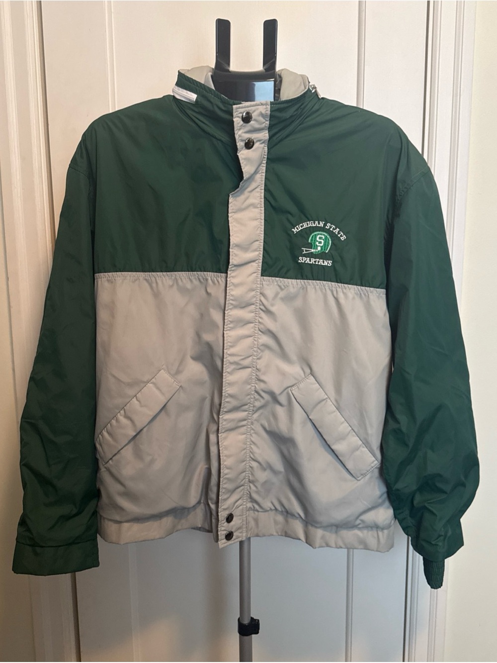 Vintage Michigan State Spartans Jacket L Forresters Made In USA Green Grey 90s